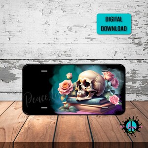 Floral Skull License Plate PNG: Sublimation Printing (Digital Download)