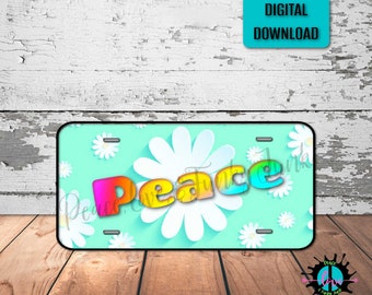 Hippie Peace Daisy License Plate PNG: Sublimation Printing (Digital Download)