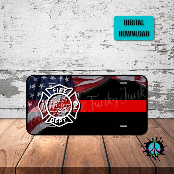 Thin Red Line Firefighter American Flag License Plate Png for Sublimation Printing, Firefighter License Plate Png, Digital Downloads