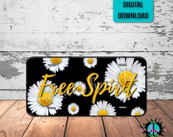 Daisy License Plate Png: Free Spirit Hippie Design (Digital Download)