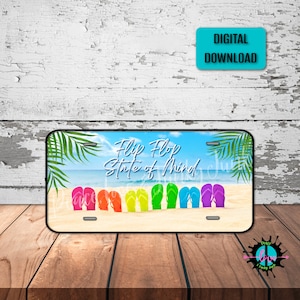 Flip Flop State of Mind License Plate Png for Sublimation Printing, Vibrant Ocean Scene, Beach decor License Plate Png, Digital Downloads
