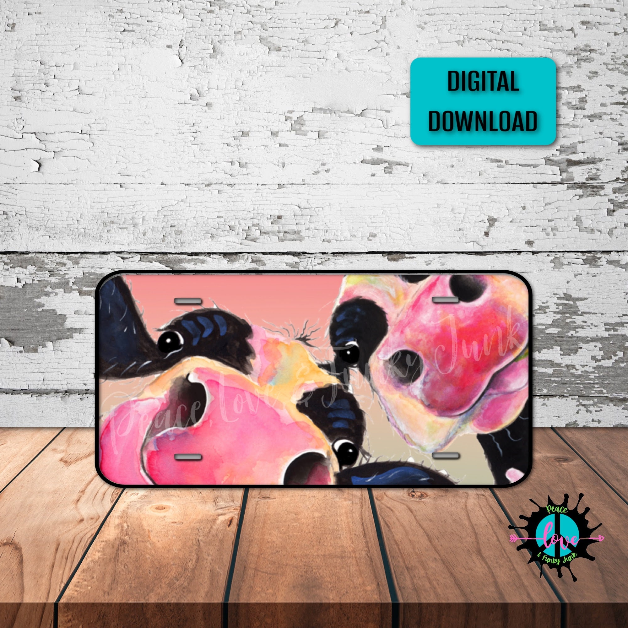 Peekaboo Cows License Plate Png for Sublimation Printing, Vibrant Cow