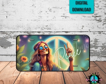 Hippie Peace License Plate PNG: Sublimation Printing (Digital Download)