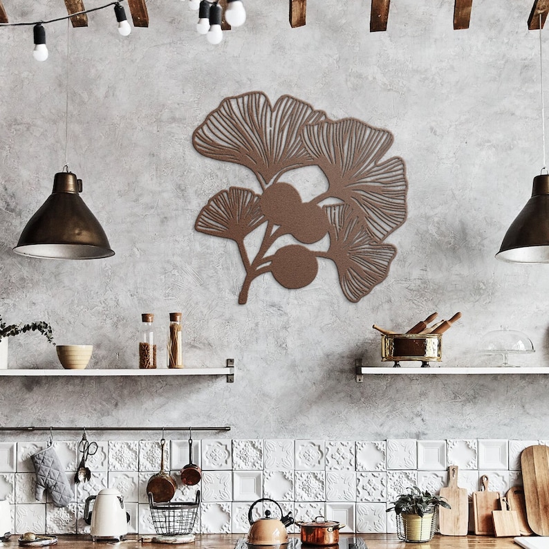 kitchen Metal Flower Decor Metal Wall Art Ginkgo Bilbao Leaf Flower Sign, Metal Wall Decor, Nature Decoration, Wall Hangings Gift for Her Oriental Wall Art Gift