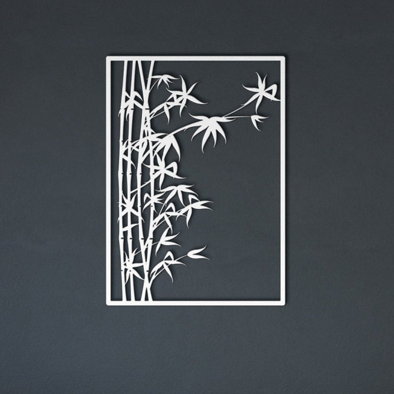 Bamboo Tree Vertical Wall Art Set Large Metal Wall Art Modern Home Decor Artwork, Living Room Wall Art, Wall Hanging Gift, Framed Wall Art image 1