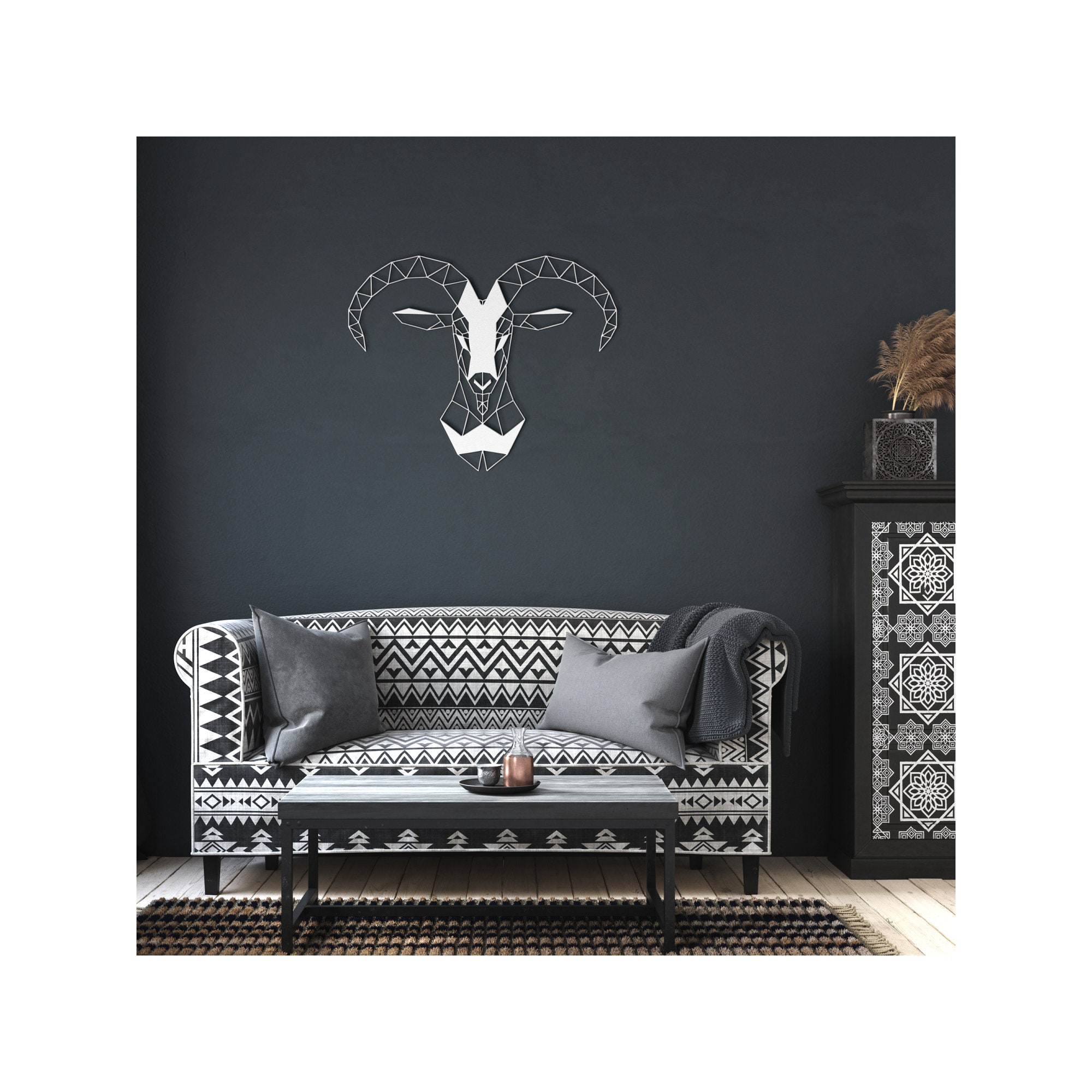 Geometric Mountain Goat Head Metal Wall Art Metal Mountain Goat Wall