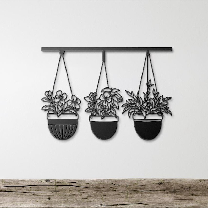 Hanging Flower Metal Wall Art, Kitchen Metal Wall Decor, Pot Plant Wall Art, Unique Birthday Gift for Mom, Flowers Wall Art, Gift for Mom
