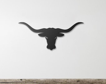 Longhorn Bull Skull Metal Wall Art: Texas Desert Decor