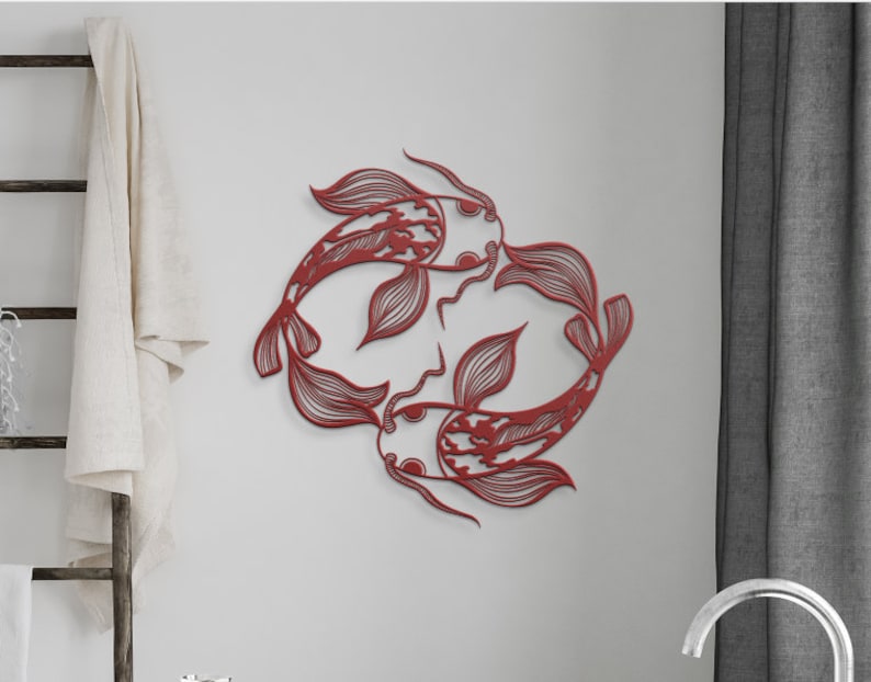 The Art of Feng Shui for Home and Office 5 Asian Wall Art Feng Shui Metal Wall Art Gift Metal Wall Art, Koi Fish Art, Metal Sculpture, Fish Wall Decor, Housewarming Gift, Metal Decor image 1