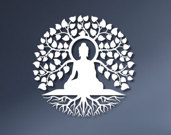 Buddha Tree of Life Metal Wall Art: Sacred Geometry Decor, Tree of life decor, Buddha Wall Hanging, Zen Art, Spiritual Art, Tree Roots