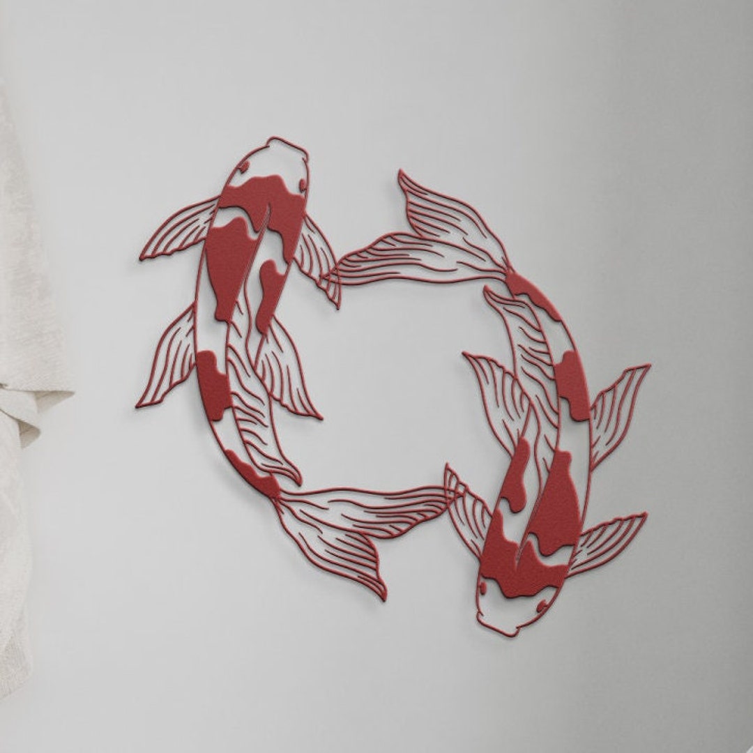 Feng Shui Koi Fish Metal Wall Art Gift, Koi Fish Art, Asian Metal Wall