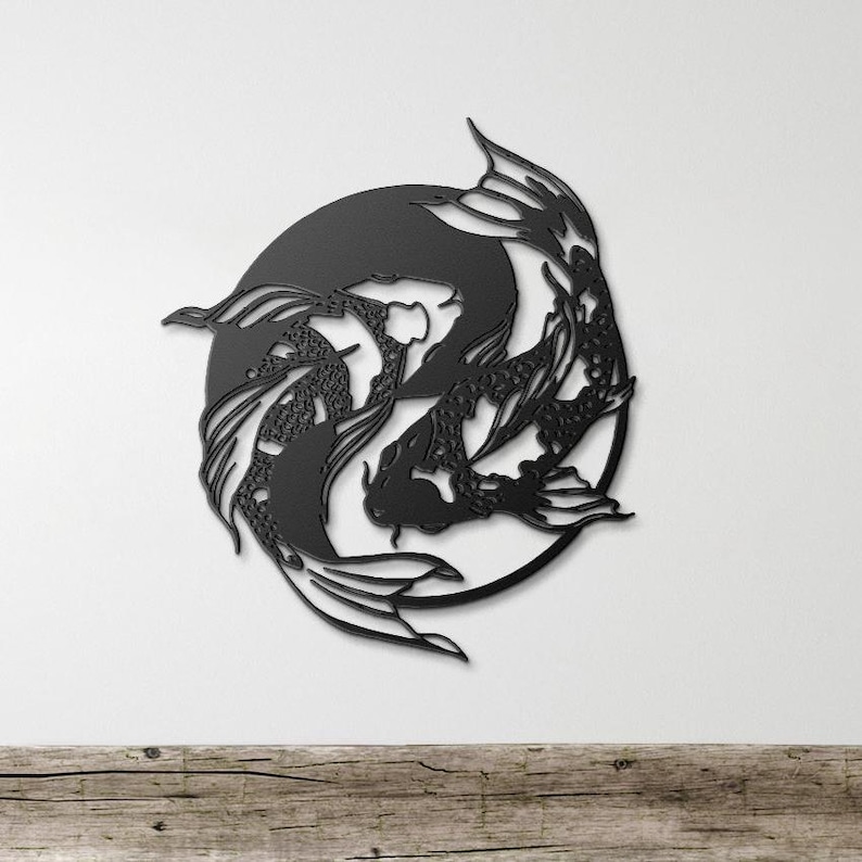 Yin Yang Feng Shui Metal Wall Art, Asian Koi Fish Metal Wall Decor, FIsh Metal Artwork, Yoga Meditation Room Decor, Japanese Wall art,Yin Yang Koi Fish
