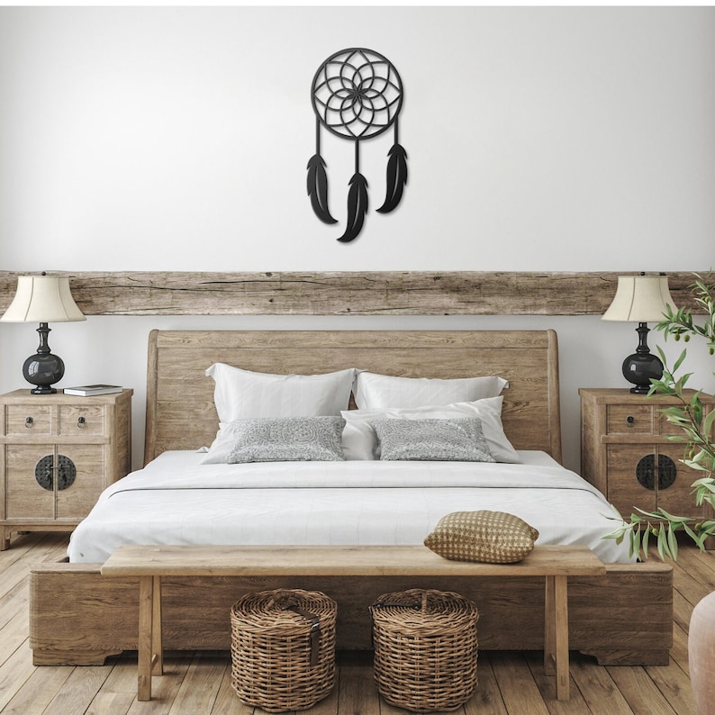 Dream Catchers: The Origins and Spiritual Meaning 13 Feng Shui Dream Catcher Metal Wall Art Native American Wall Art Bedroom Above The Bed Boho Decor, Aztec Large Gift, Flower of LIfe image 2