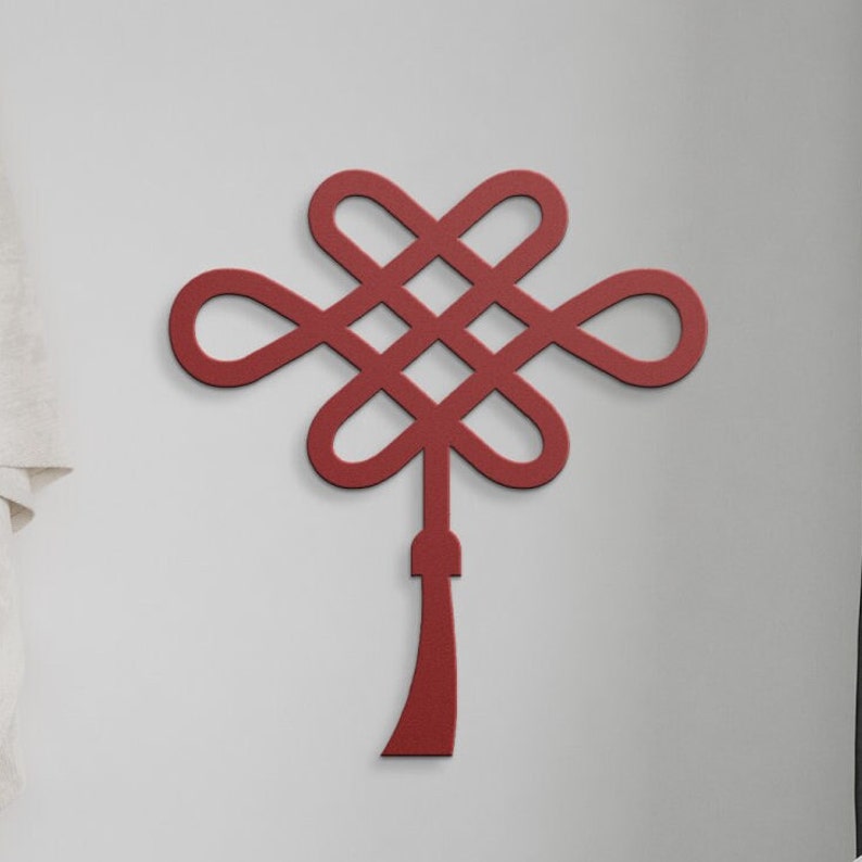 The Art of Feng Shui for Home and Office 15 Chinese Knot Charm Feng Shui Chinese Symbol Metal Wall Art Chinese Tassel Ribbon Metal Sign Housewarming Gift New Year Gift image 1