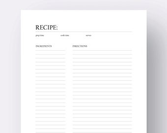 Blank Recipe Book Template, Printable Recipe Page, Family Cookbook  Template, Editable Recipe Book, Recipe Template, Recipe Books