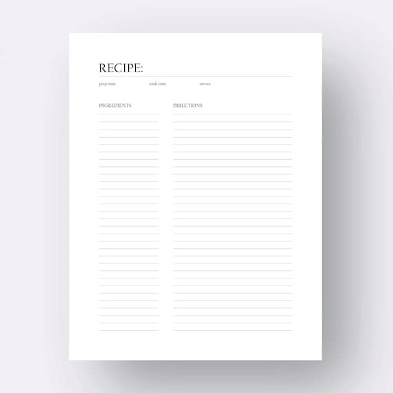 Blank Recipe Book Template, Printable Recipe Page, Family Cookbook  Template, Editable Recipe Book, Recipe Template, Recipe Books