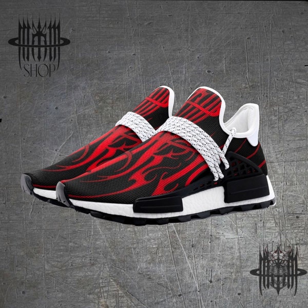 MK0KM Comfortable Eco Sustainable Unisex Sneakers - Dark Wave Goth Style in Red & Black - Ethically Produced Footwear - Brutal Rave Swag “