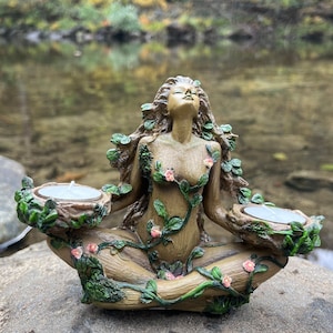 Forest Goddess,Dryad Candle Holder, Tree Ents meditating, the sense of zen, yoga pose  (Tea light candles included) , 5.51 inch high