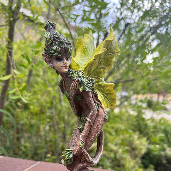 Fantasy figurine fairy Tree Elf Unique Decor Indoor Dryad  fairy standing bending-Art Garden-Fairy Art-Mystery Art-Resin 8inch