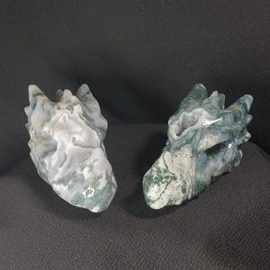 Druzy Moss Agate Dragon Heads