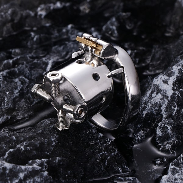 Male Chastity Cage with Bolts with Spike to Stimulate Male Cock, Stainless Steel Male Sex Toy, Mature