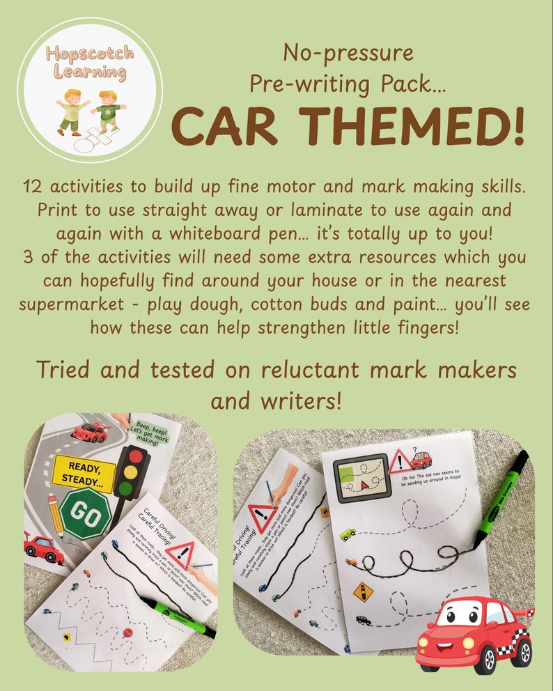 Cars Themed Pre Writing Worksheet Pack - Etsy