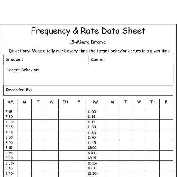 Frequency and Rate Data Sheet, Special Education, Sped, Data Sheet, Behavior Tracking, IEP, IEP Goals, Interval, Tracking Sheet
