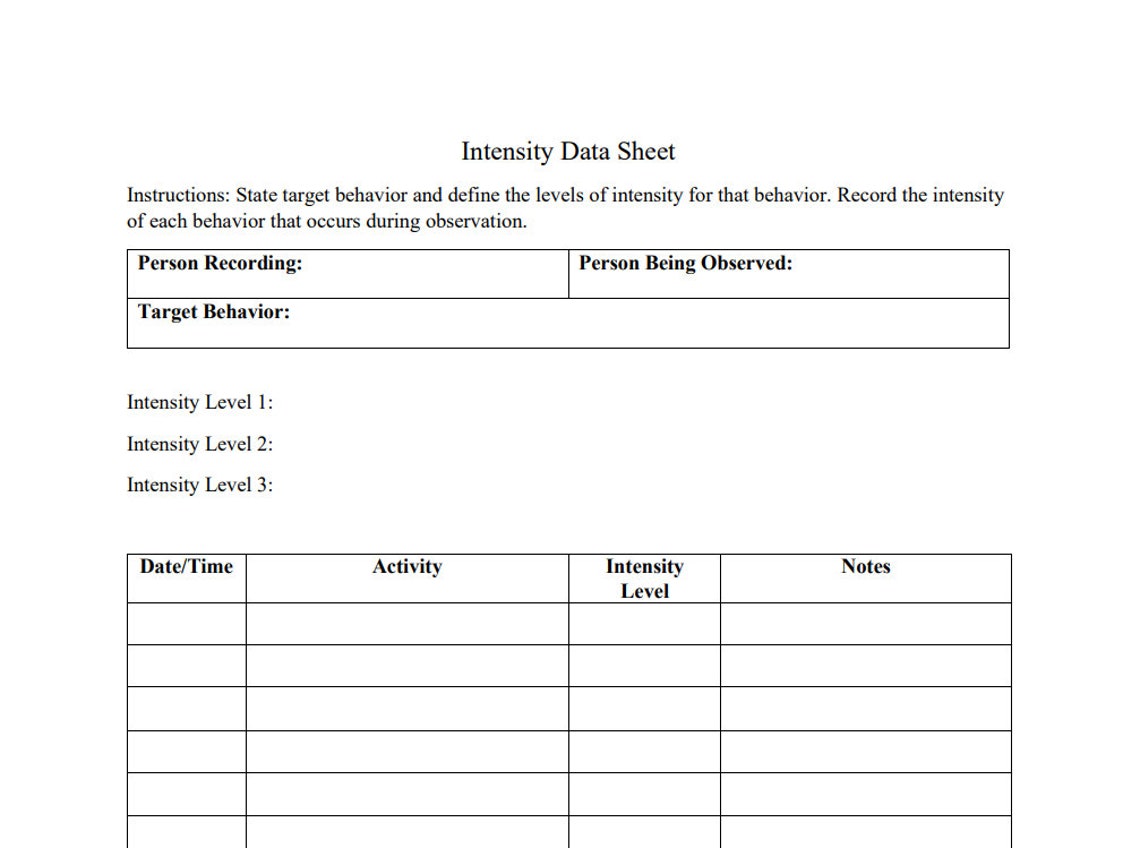 Intensity Data Sheet - Etsy