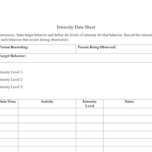 Intensity Data Sheet
