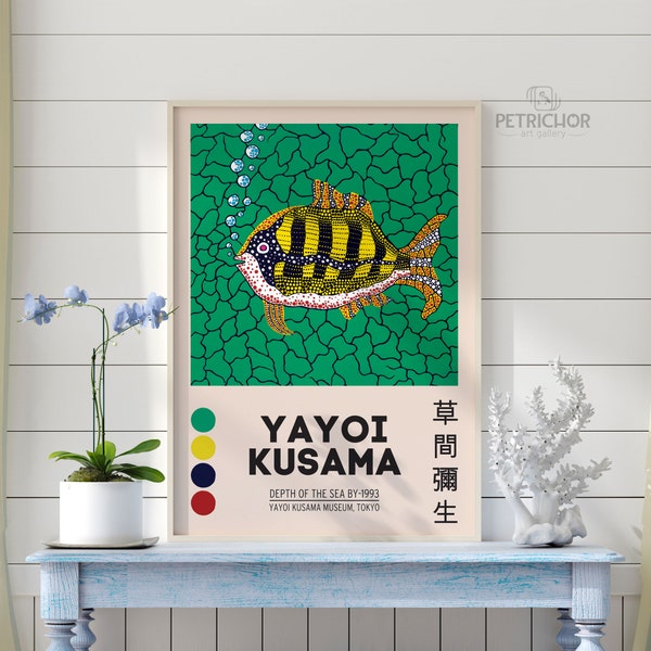 Yayoi Kusama Kunst, Tiefe des Meeres, 1993, japanische Kunst, Kusama Ausstellung, Yayoi Kusama Kunstwerke, Hochwertiges Poster, Japanische Zeitgenössische