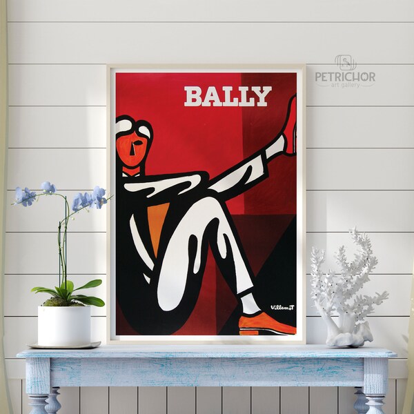 Affiche Bernard Villemot, Affiche Bally Diptyque Man, Impression de haute qualité, Affiche Art, Art France vintage, Impression minimaliste, Art de la mode