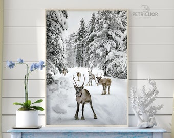 Winter Home Wall Art, Nordic Christmas Poster, Scandinavische kunst, sneeuw bedekte bomen, kerst decor