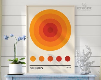 Bauhaus Exhibition, Bauhaus Orange, Retro Home Decor, Geometric Art, Vintage Poster, Architectural Wall Decor, Mid Century Poster