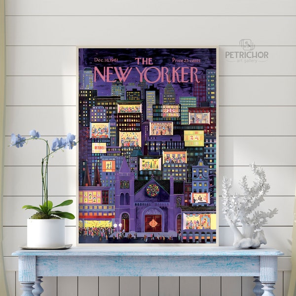 The New Yorker Magazine Cover, Cityscape as an advent calendar, by Ilonka Karasz, Retro Wall Art