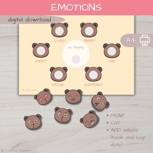Impression d'émotions d'ours, activité Mes sentiments, Je ressens maintenant, Coordination œil-main d'enfant, Téléchargement sensoriel, Intelligence émotionnelle