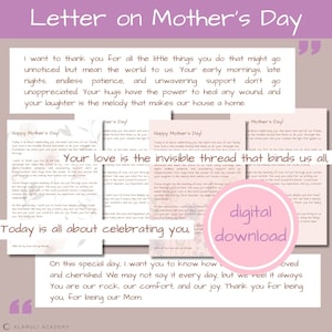 Carta sincera para la madre, Día de la Madre imprimible, Regalo a mamá, Homenaje, Agradecimiento, Carta de amor a mamá, Descarga digital instantánea