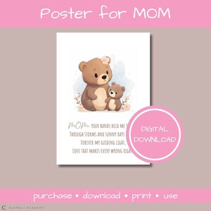 Affiche fête des mères, poème pour maman, art mural A4 imprimable, cadeau sentimental pour maman, poème de maman à téléchargement immédiat, impression et cadre