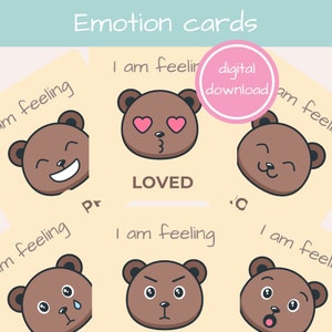 Bär Emotion Karten druckbar, ich kenne meine Gefühle, Kinder Achtsamkeit, digitaler Download, emotionale Intelligenz, Emotionserkennung