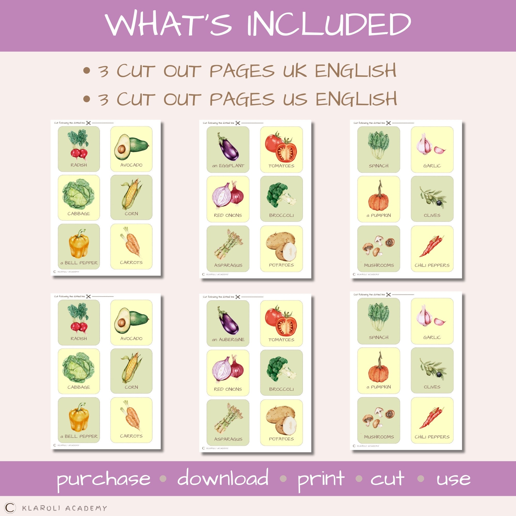 Printable Food Cards for Kids, Children Educational Material, Vegetable ...