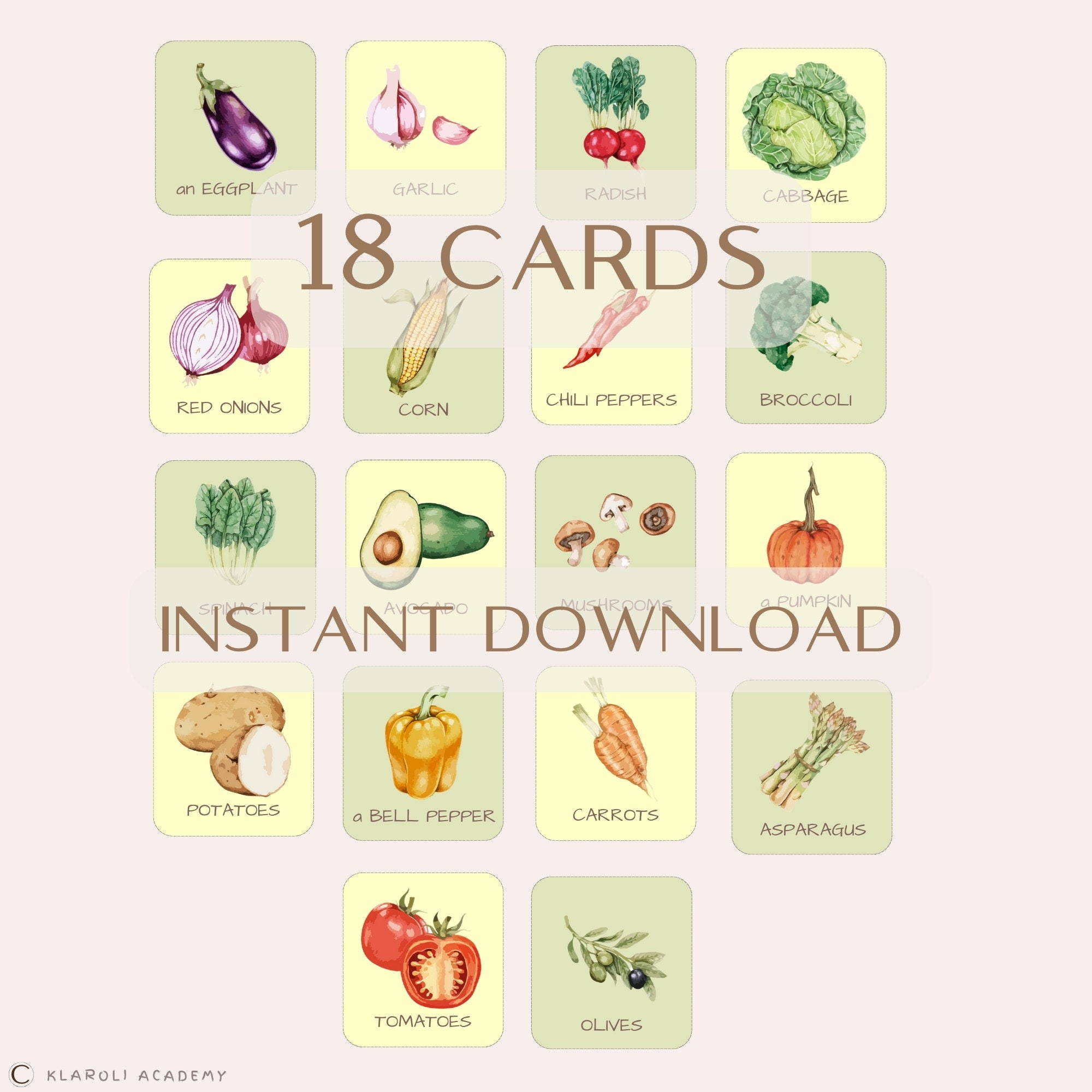Printable Food Cards for Kids, Children Educational Material, Vegetable ...