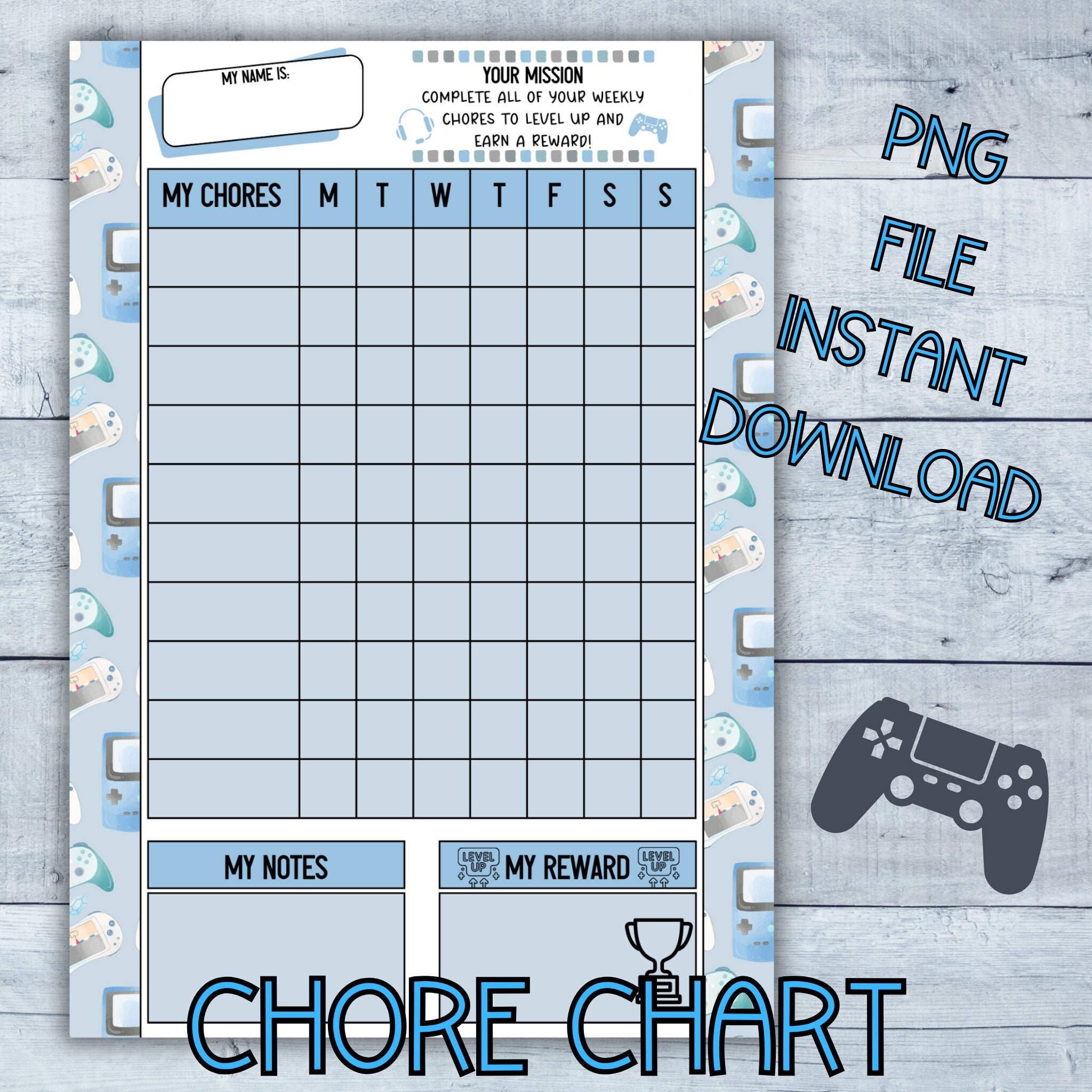 Boys Gaming Themed Chore Chart Printable PNG File Checklist - Etsy