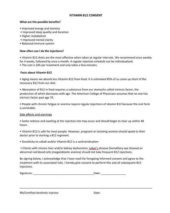 vitamin b12 injection consent form Vitamin B12 Consent Form