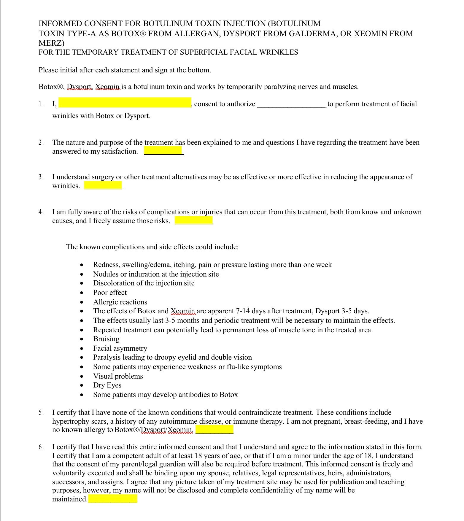 Botox/dysport &amp; Filler Consent Forms - Etsy UK