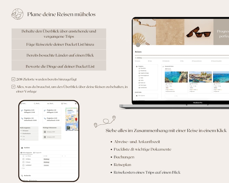 Plan all of your trips effortlessly using the complete notion travel planner. Track your expenses separately for each trip to make tracking expenses so much easier!