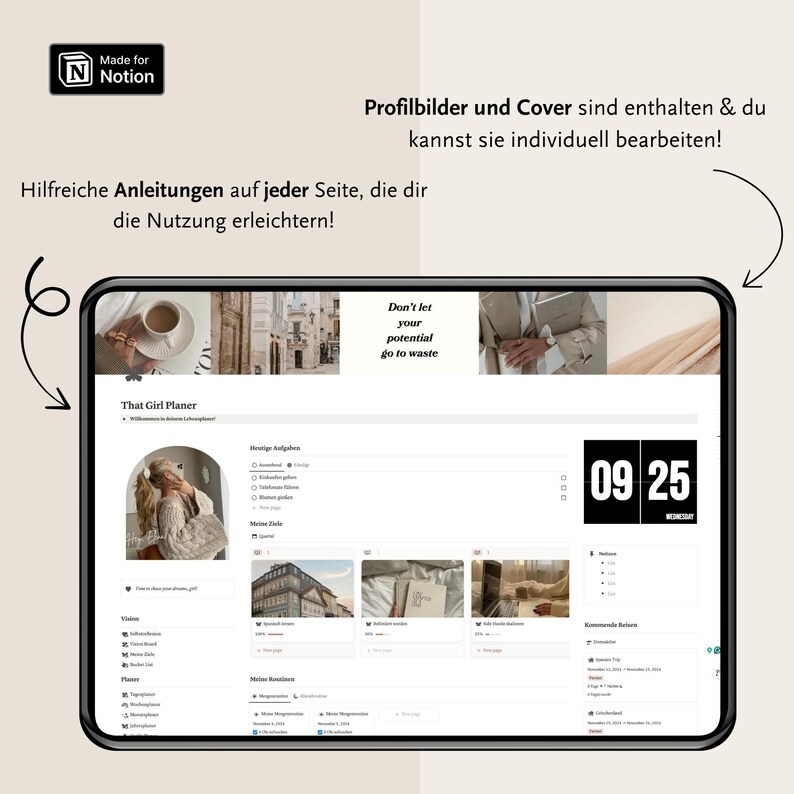 The notion template german also includes beautiful canva templates that you can adjust to your liking!