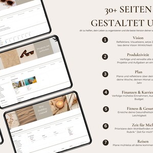 This german notion template includes a notion meal planner, a finance planner, a project planner, a travel planner, and a daily planner.