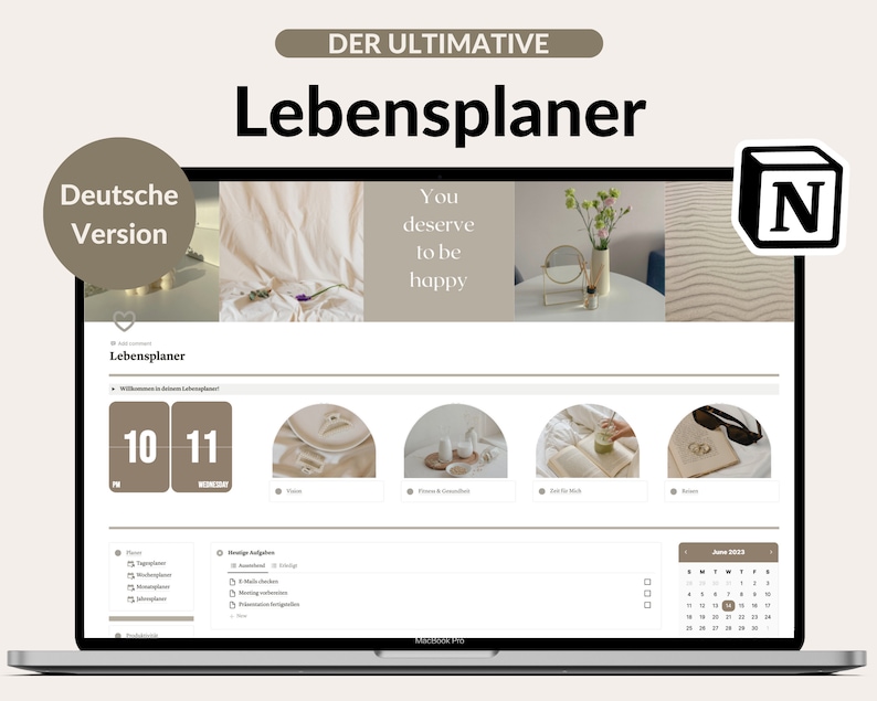 This notion life planner dashboard has all you need! This is a notion planner german that includes seven life areas, ranging from a notion goal setting template to a notion travel planner.