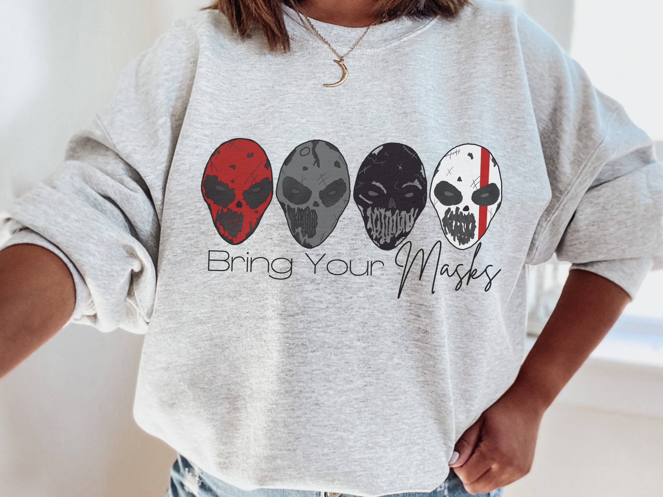 Bring Your Masks | Devils Night Series | Penelope Douglas | The Four Horsemen | Graphic Crewneck | Book Lovers Sweater | Book Merch