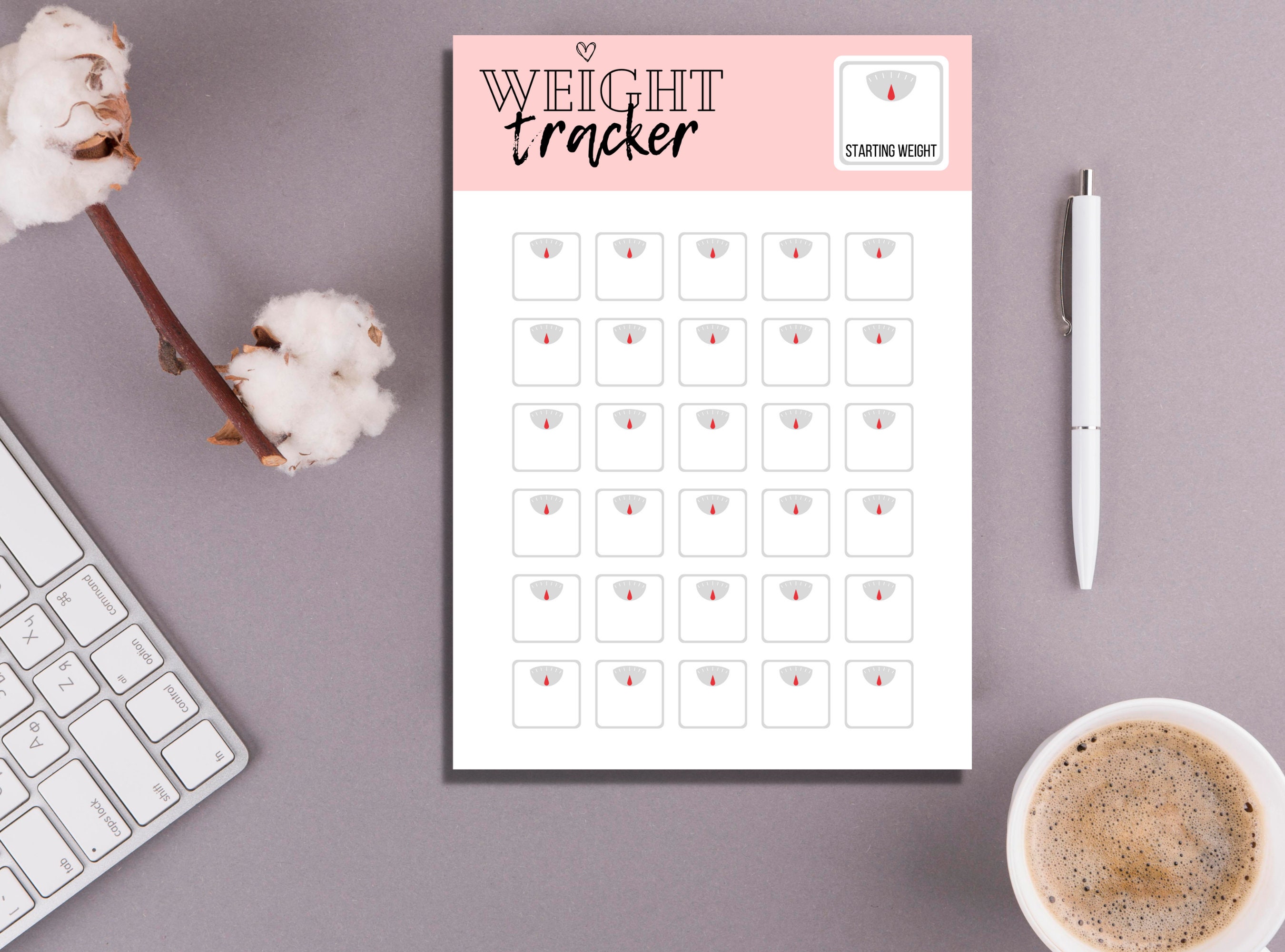 Printable Weight Loss Tracker Journal, Digital Weight Loss Chart