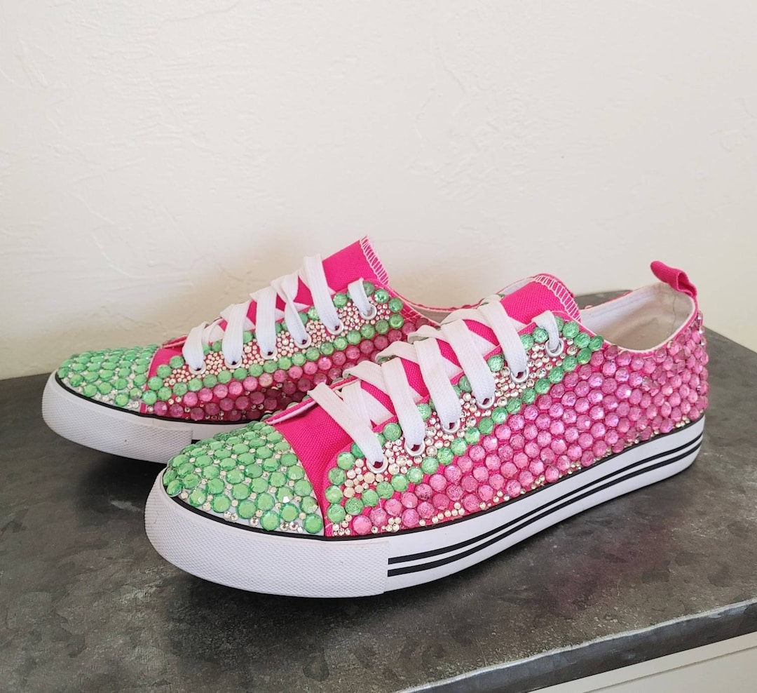 Bedazzled Shoes Pink and Green Shoes Special Occasion Shoes - Etsy